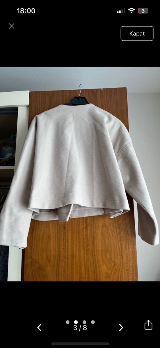 Düğmeli Kısa Bej Kadın Kaban - Görsel 2