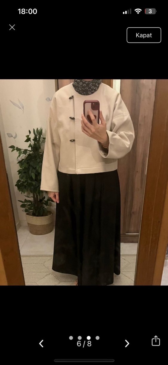 Düğmeli Kısa Bej Kadın Kaban - Görsel 3