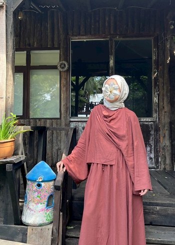 Bordo Uzun Keten Elbise Bohem Tarz - Görsel 2