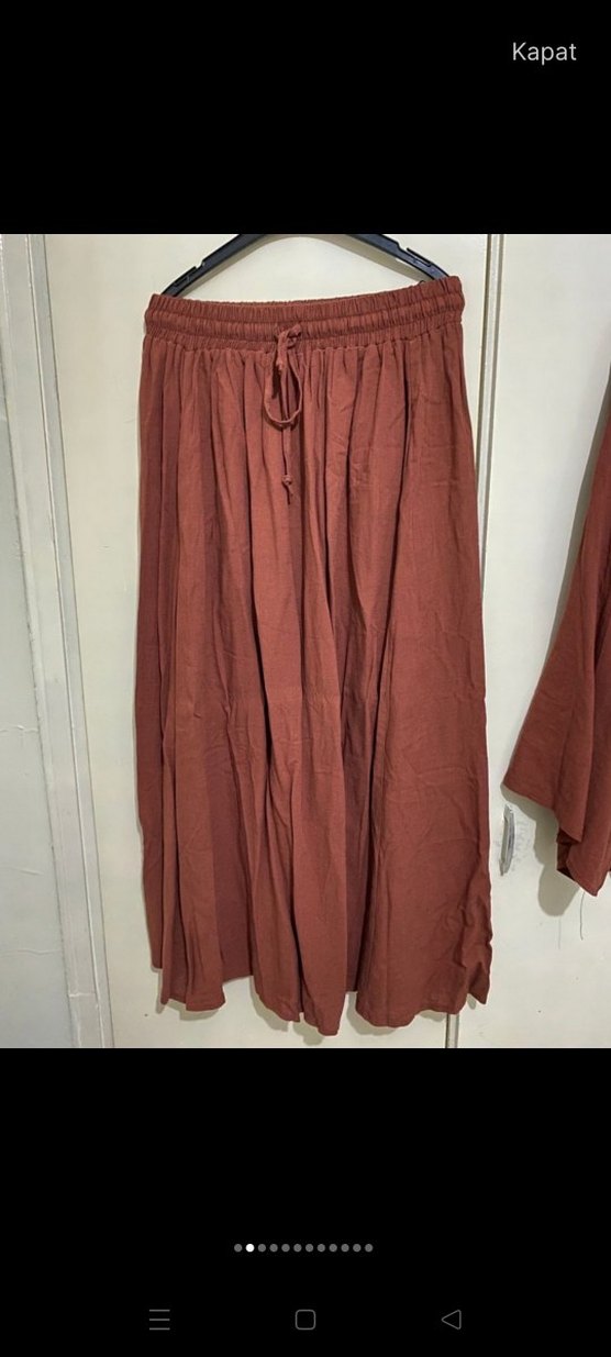 Bordo Uzun Keten Elbise Bohem Tarz - Görsel 3