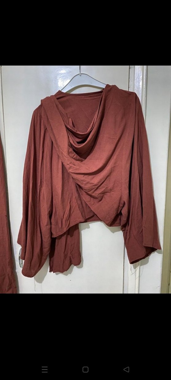 Bordo Uzun Keten Elbise Bohem Tarz - Görsel 4