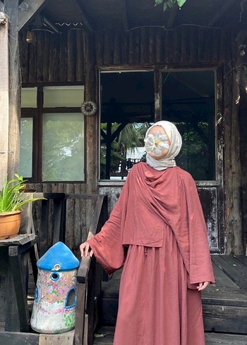 Kadın Kahverengi Uzun Keten Etek - Görsel 3