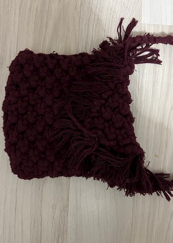 Bordo Örgü Püsküllü Bohem Kadın Çanta - Görsel 2