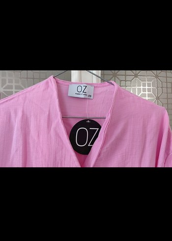 Zara Pembe Uzun Keten Elbise V Yaka