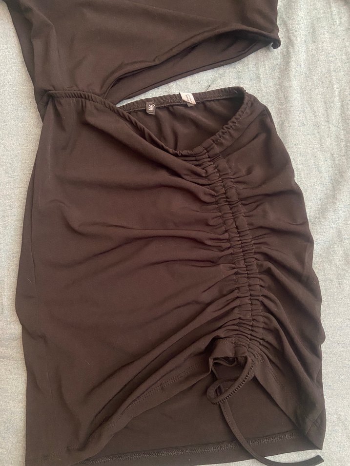 Drapeli siyah Mini Kadın Elbise - Görsel 3