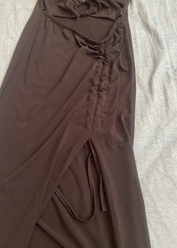 siyah Straplez Midi Drapeli Elbise - Görsel 2