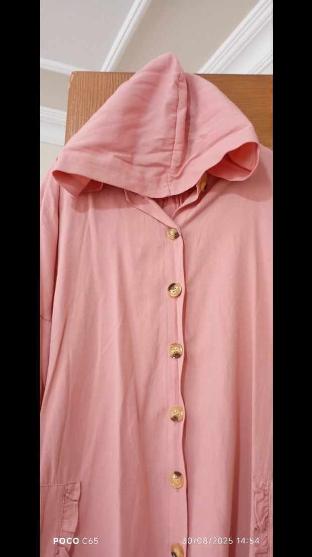 Düğmeli Pudra kapşonlu takım - Görsel 2