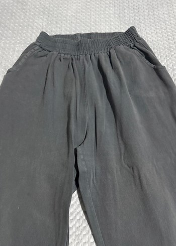 Diğer Gri Keten Kadın Pantolon Pilili Rahat Kesim