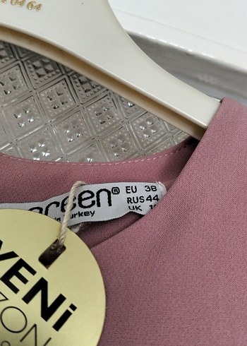 38 Beden Pembe Uzun Kollu Drapeli Kadın Elbise