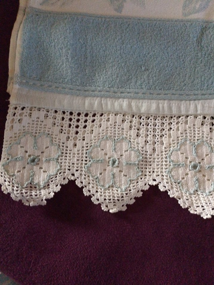 Nakışlı Mavi Havlu Dantel Detaylı - Görsel 3