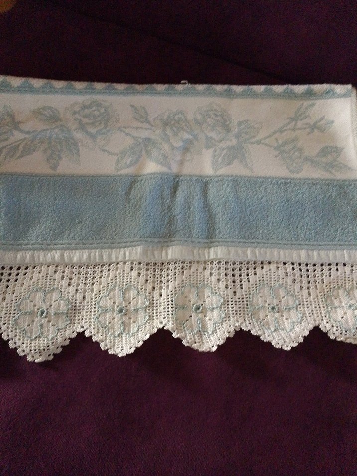 Nakışlı Mavi Havlu Dantel Detaylı - Görsel 2