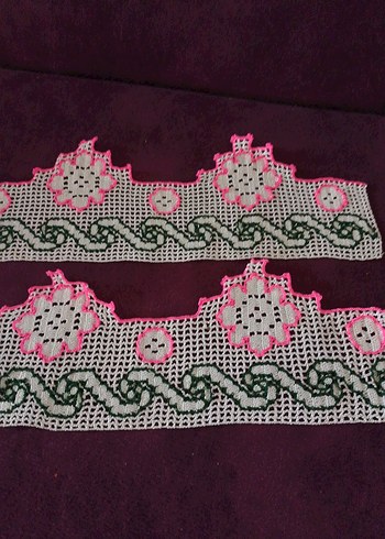Pembe ve yeşil işlemeli dantel şerit - Görsel 3