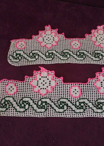 Pembe ve yeşil işlemeli dantel şerit - Görsel 2