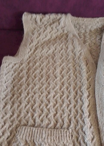 Bej Örgü Kadın Yelek V Yakalı - Görsel 2