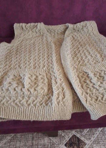 Bej Örgü Kadın Yelek V Yakalı - Görsel 4