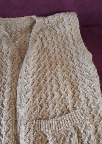 Bej Örgü Kadın Yelek V Yakalı - Görsel 3