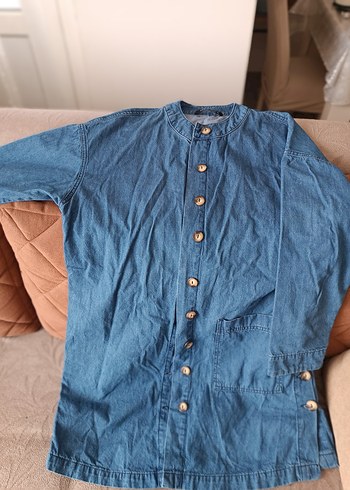 Düğmeli Mavi Denim Kadın Gömlek