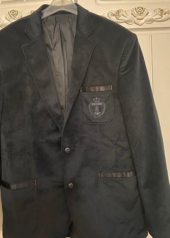 48-6 drop Beden Düğmeli Siyah Süet Erkek Blazer Ceket