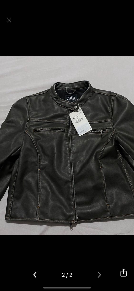 Kahverengi Deri Biker Ceket - Görsel 2