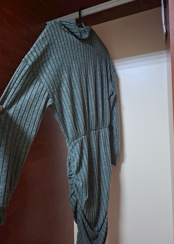 Gri Triko Boğazlı Midi Elbise - Görsel 4