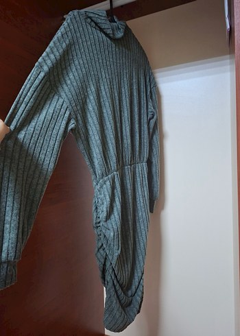 Gri Triko Boğazlı Midi Elbise - Görsel 5