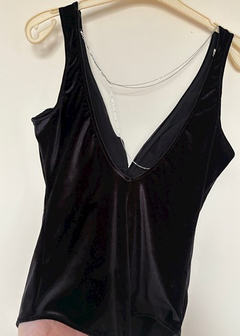 Siyah Kadife Kadın Bodysuit - Görsel 2