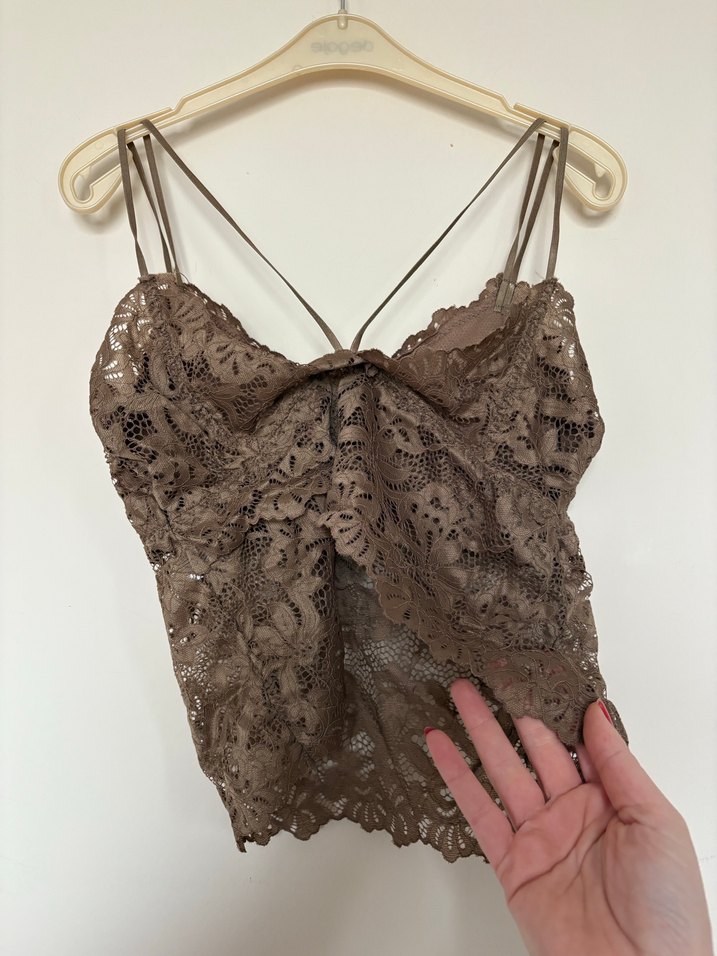 Bej Dantel Bohem Mini Bralet - Görsel 2