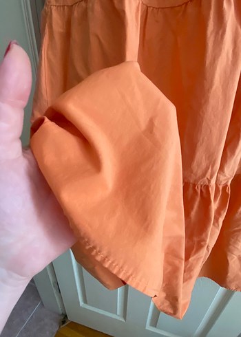 Zara Turuncu Keten Uzun Kolsuz Fırfırlı Elbise
