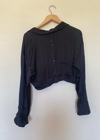 Zara Düğmeli Siyah Saten Kadın Gömlek