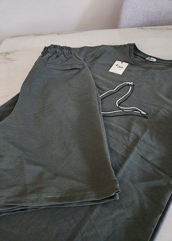 haki renk Baskılı Erkek Kısa Kollu Rahat Pijama Takımı - Görsel 3