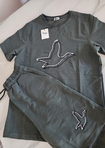 haki renk Baskılı Erkek Kısa Kollu Rahat Pijama Takımı - Görsel 5