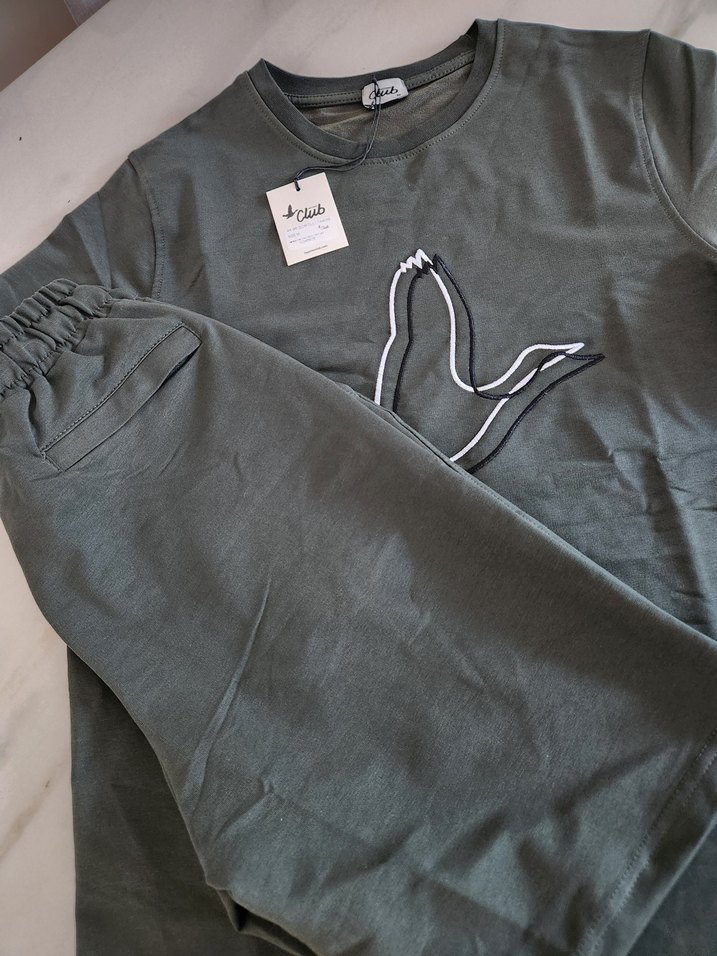 haki Erkek Kısa Kollu Rahat Pijama Takımı - Görsel 3