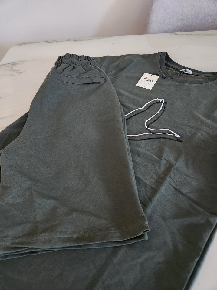 haki Erkek Kısa Kollu Rahat Pijama Takımı - Görsel 4