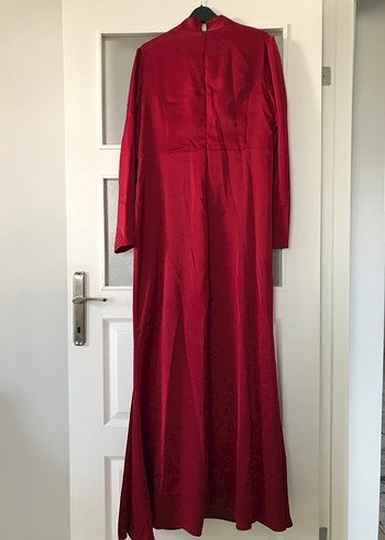 Bordo Uzun Kollu Drapeli Kadın Abiye - Görsel 5