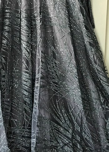 Gri Uzun Kollu Drapeli Kadın Abiye Elbise - Görsel 5