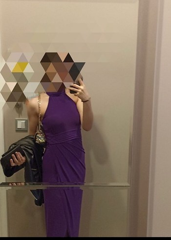 Mor Drapeli Midi Abiye Elbise - Görsel 2