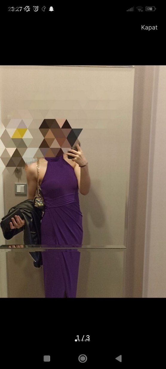 Mor Drapeli Midi Abiye Elbise - Görsel 2