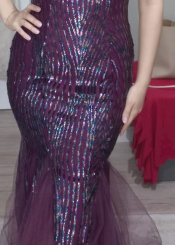 Mor Payetli  Abiye Elbise - Görsel 3