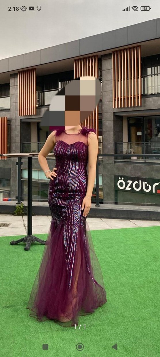 Mor Payetli  Abiye Elbise - Görsel 2