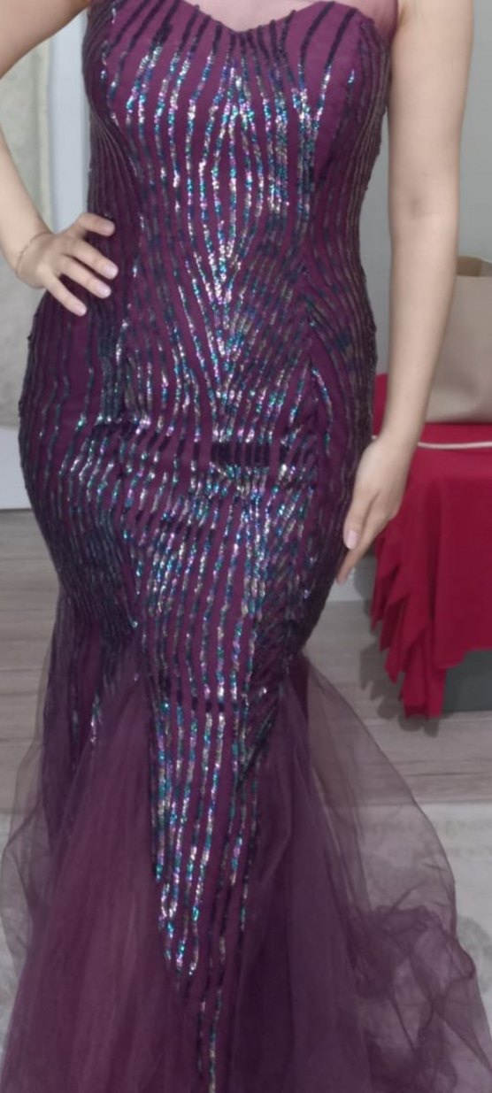 Mor Payetli  Abiye Elbise - Görsel 3