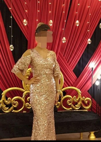 V Yaka Payetli Abiye Elbise - Görsel 3