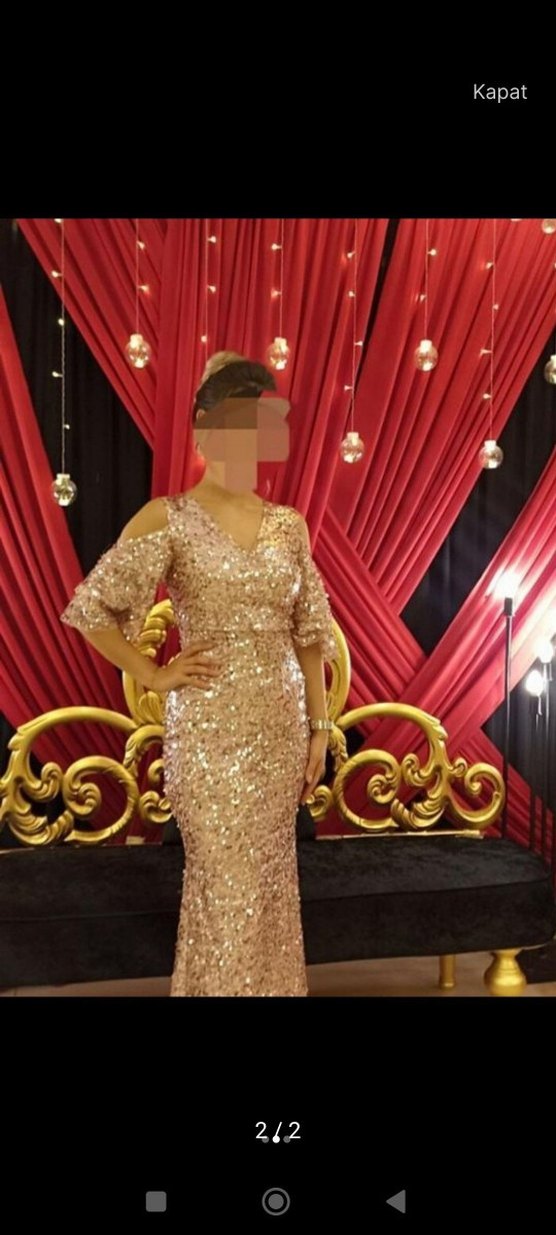 V Yaka Payetli Abiye Elbise - Görsel 3