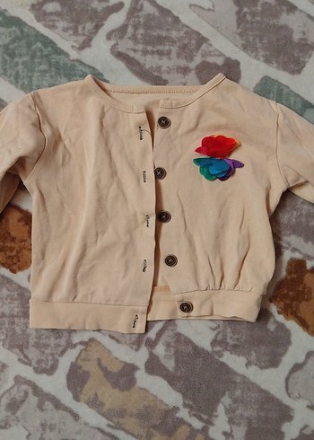 Bej Düğmeli Kız Çocuk Hırka - Görsel 2