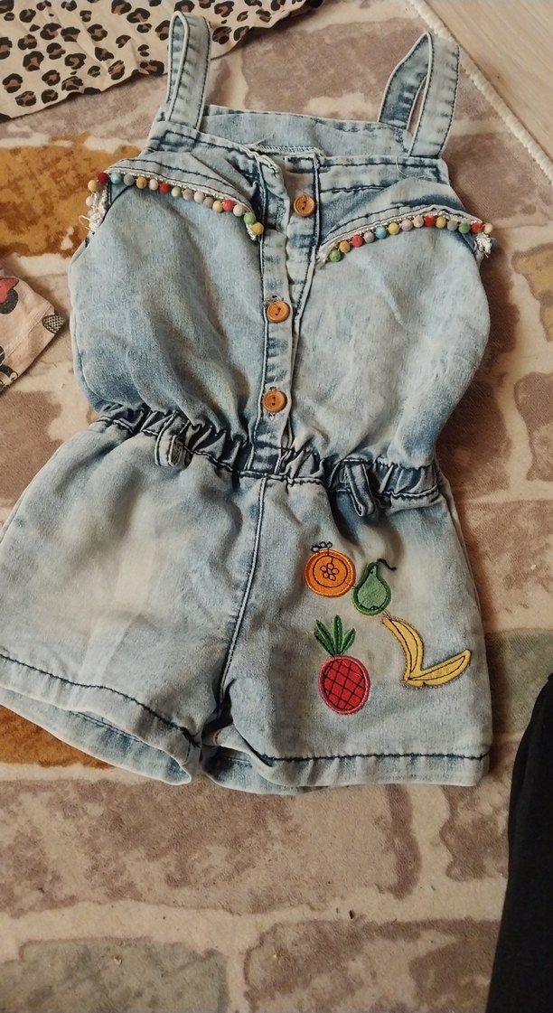 Nakışlı Renkli Kız Kot Tulum - Görsel 4