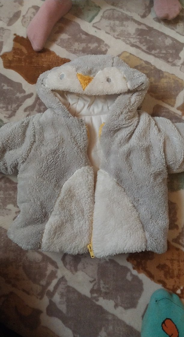 Gri Kapüşonlu Bebek Montu Peluş Detaylı mont - Görsel 2