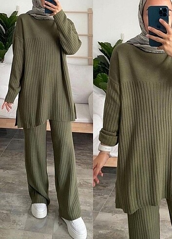 Tesettür Haki Triko İkili Takım Ka Hijab