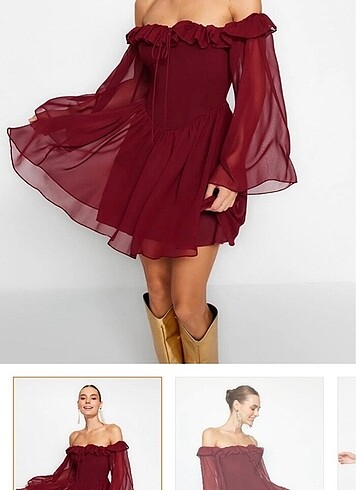 38 Beden Trendyolmilla Korse Bordo elbise
