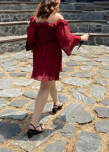 38 Beden bordo Renk Trendyolmilla Korse Bordo elbise