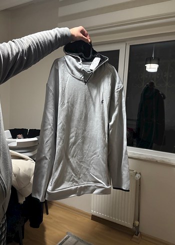 Erkek Beyaz Fermuarlı Sweatshirt - Görsel 4