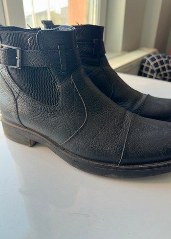 Siyah Deri Tokalı Erkek Biker Bot - Görsel 2